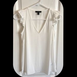 J. CREW Sleeveless Ruffle Top White V neck Size 00